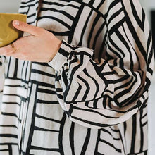 Load image into Gallery viewer, Close up of shirt made in See You At Six Linen Viscose, Permacube, fabric for sale at Minerva&#39;s Bower