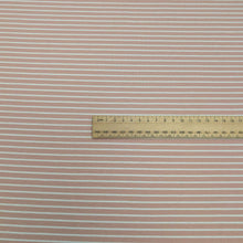 Load image into Gallery viewer, Whistle Jersey in Petal, stretch cotton jersey in pink with fine white stripe with ruler for scale, for sale at Minerva&#39;s Bower