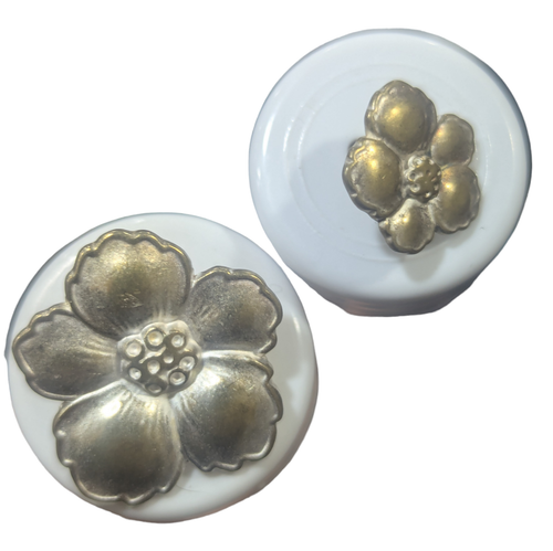 Silver Metal Buttercup Floral Button, Small and Large