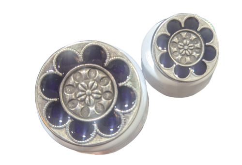 Silver Metal Styalised Floral Button, Small and Large