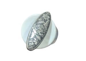 Silver Metal Floral Oval Shank Button