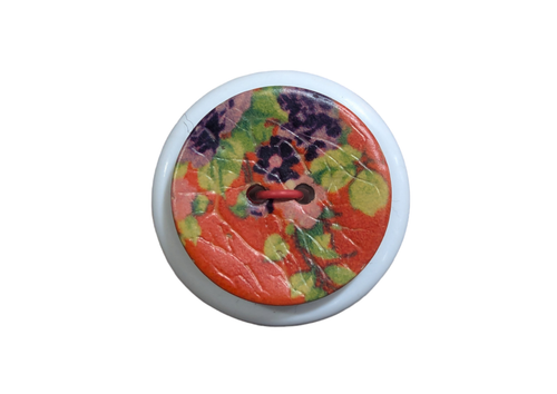 Red Floral Coconut Button, 23mm