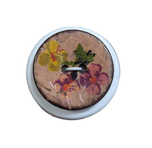Pink Floral Coconut Button, 23mm