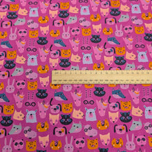 Load image into Gallery viewer, Flat lay of 100% Cotton Poplin,Pink Zoo for sale at Minerva&#39;s Bower, ruler included for scale