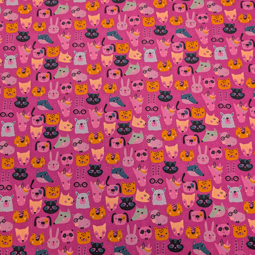 Flat lay of 100% Cotton Poplin,Pink Zoo for sale at Minerva's Bower