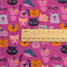 Load image into Gallery viewer, Close up flat lay of 100% Cotton Poplin,Pink Zoo for sale at Minerva&#39;s Bower, ruler included for scale