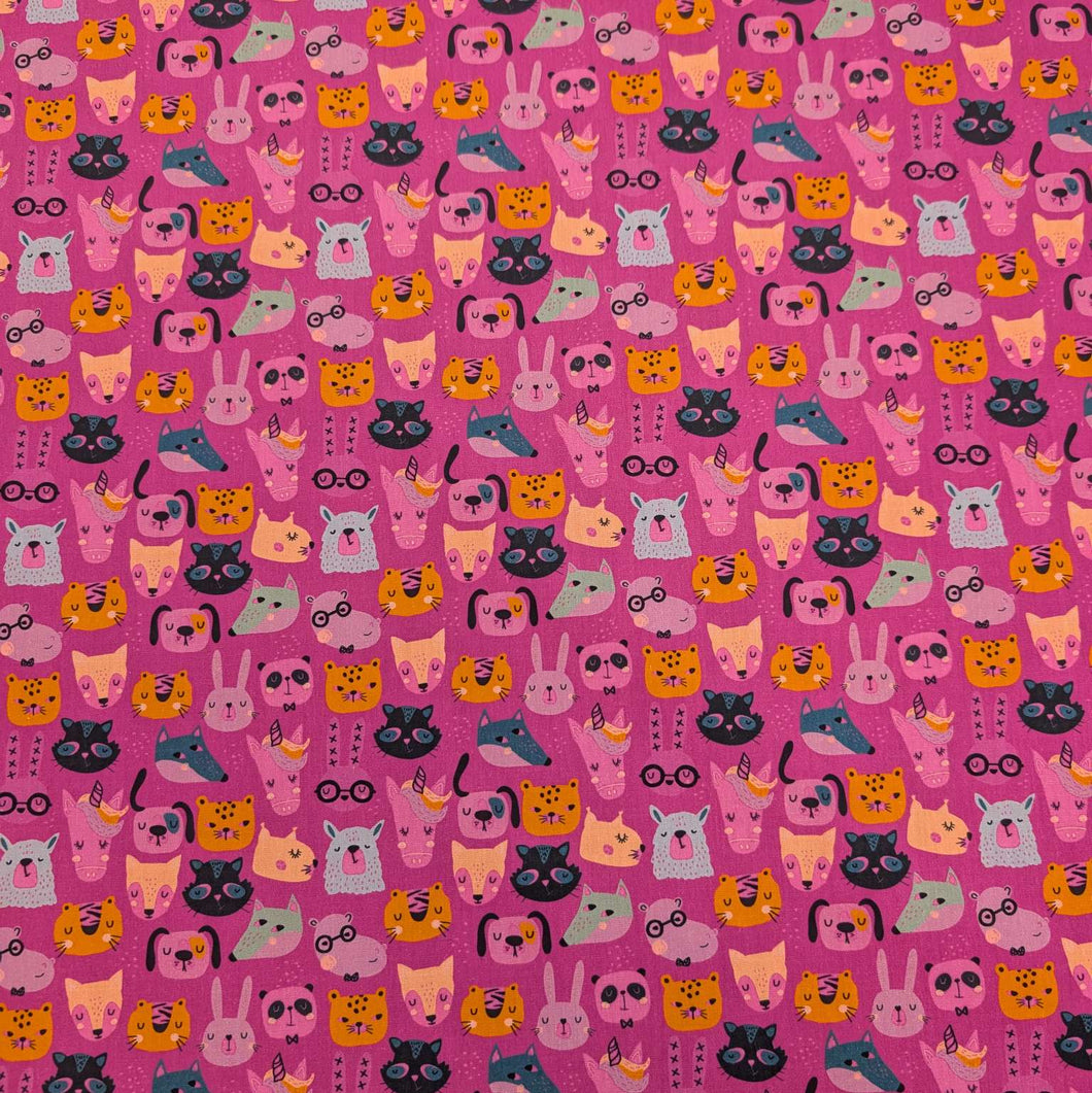 Flat lay of 100% Cotton Poplin,Pink Zoo for sale at Minerva's Bower