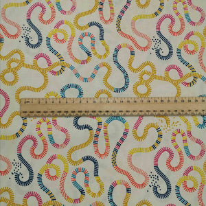 Flat lay of 100% Cotton, Pivot on Cream by Ruby Star Society, ruler included for scale, for sale at MInerva's Bower