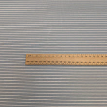 Load image into Gallery viewer, Whistle Jersey in Powder, stretch cotton jersey in blue with fine white stripe with ruler for scale, for sale at Minerva&#39;s Bower