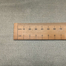 Load image into Gallery viewer, A close-up of a sage viscose twill satin fabric, Prom Viscose in Lichen. Available at Minerva's Bower. Ruler included for scale