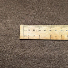 Load image into Gallery viewer, A close-up of a satin twill fabric in a warm taupe-brown color, Prom Viscose, in chocolate. Available at Minerva's Bower. Ruler included for scale