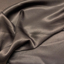 Load image into Gallery viewer, A close-up of a satin twill fabric in a warm taupe-brown color, Prom Viscose, in chocolate. Available at Minerva's Bower. Fabric draped to show how it handles