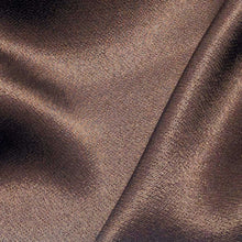 Load image into Gallery viewer, A close-up of a satin twill fabric in a warm taupe-brown color, Prom Viscose, in chocolate. Available at Minerva's Bower. Fabric draped to show how it handles