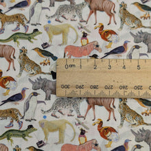 Load image into Gallery viewer, Close up of Liberty 100% Cotton Tana Lawn, Quey 2 A, animals on White backgound with ruler for scale, for sale at Minerva&#39;s Bower