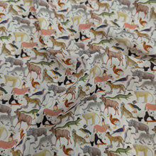 Load image into Gallery viewer, Drape of Liberty 100% Cotton Tana Lawn, Quey 2 A, animals on White backgound, for sale at Minerva&#39;s Bower