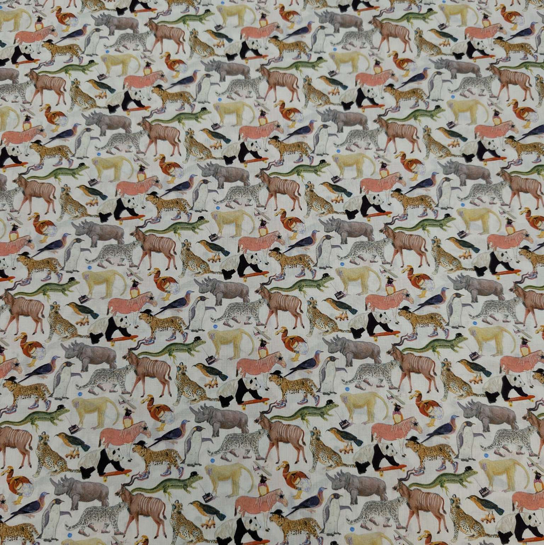 Liberty 100% Cotton Tana Lawn, Quey 2 A, animals on White backgound, for sale at Minerva's Bower