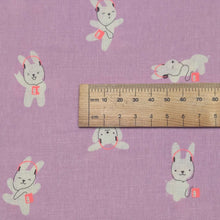 Load image into Gallery viewer, Close up flat lay of Ruby Star 85% Cotton 15% Linen, Lofi Linen Rabbeats in Wisteria, ruler included for scale - for sale at Minerva's Bower
