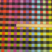 Load image into Gallery viewer, Flat lay of Extra Wideback 100% Cotton, Rainbow Check, ruler included for scale, for sale at Minerva's Bower