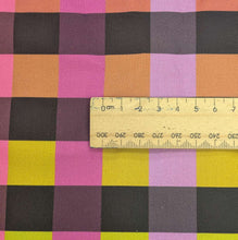 Load image into Gallery viewer, Close up flat lay of Extra Wideback 100% Cotton, Rainbow Check, ruler included for scale, for sale at Minerva's Bower