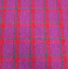 Load image into Gallery viewer, Flat lay of linen cotton Raspberry Plaid in red, pink and purple. Available at Minerva&#39;s Bower
