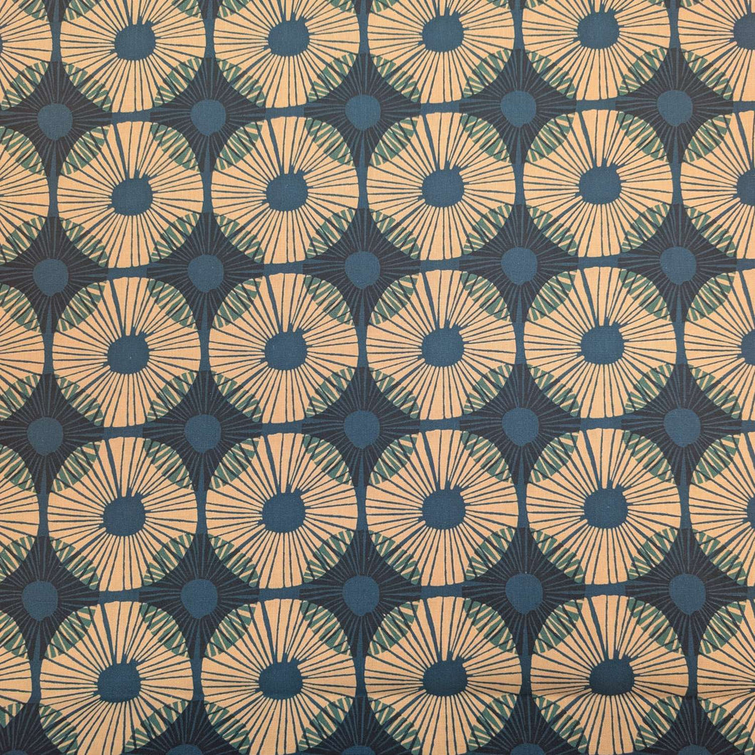 Flat lay of Premium Ruby Star linen cotton, Reimagined Landscapes - Blue, for sale at Minerva's Bower