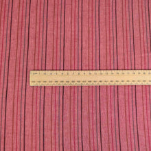 Load image into Gallery viewer, Flat lay of Rhubarb Stripe 40% linen 60% cotton, ruler included for scale - for sale at Minerva's Bower