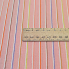 Load image into Gallery viewer, Close up flat lay of 100% Indian Cotton Rosebud Stripe, Warp and Weft Mystic Fable by Ruby Star Society - ruler included for scale, available at Minerva's Bower