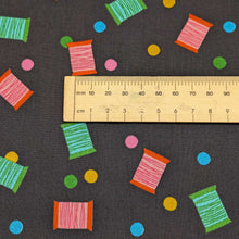 Load image into Gallery viewer, Close up flat lay of Ruby Star 100% Cotton, 1-800-Notion Spools, ruler included for scale- for sale at 
Minerva's Bower