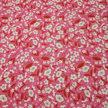 Load image into Gallery viewer, Floral pattern with red and white flowers on a pink cotton background. Made in Japan. Available at Minerva's Bower