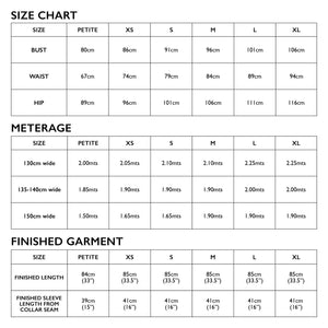 Size chart for Tessuti Patterns Sydney Jacket  paper Pattern For sale at Minerva's Bower 