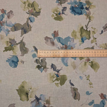 Load image into Gallery viewer, Flat lay Saku 55% Linen 45% Cotton Blue , ruler included for scale- for sale at Minerva's Bower