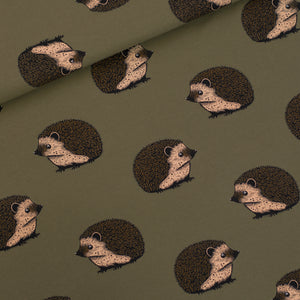 See You At Six Cotton French Terry, Hedgehog - Beech Green - $42 per metre ($10.50 - 1/4 metre)
