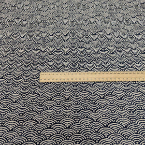  Japanese 100% cotton Indigo fabric with traditional wave design, for sale at Minervas Bower and a ruler included for scale 