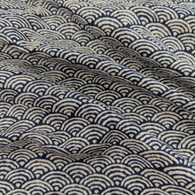 Load image into Gallery viewer, Drape of Japanese 100% cotton Indigo fabric with traditional wave design, for sale at Minervas Bower 