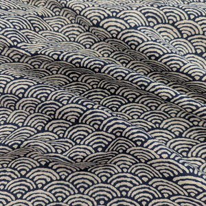 Drape of Japanese 100% cotton Indigo fabric with traditional wave design, for sale at Minervas Bower 