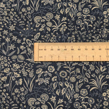 Load image into Gallery viewer, Close up flat lay of Liberty 100% cotton Tana Lawn, Autumnal Arboretum A, ruler included for scale - for sale at Minerva's Bower