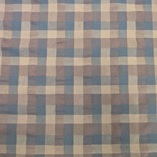 Load image into Gallery viewer, Yarn dyed 30% linen 70% cotton blend plaid check in brown, blue and purple available at Minerva&#39;s Bower