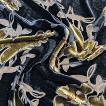 Load image into Gallery viewer, Flat drape of Silk Burnout Velvet, Antique Gold Floral, for sale at Minerva&#39;s Bower
