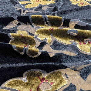 Flat drape of Silk Burnout Velvet, Antique Gold Floral, for sale at Minerva's Bower