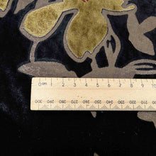 Load image into Gallery viewer, Close up of Silk Burnout Velvet, Antique Gold Floral, for sale at Minerva&#39;s Bower, ruler included for scale