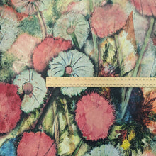 Load image into Gallery viewer, Flat lay of 100% Silk Satin, Dandelion Wish with slevedge to selvedge design, ruler included for scale, for sale at Minerva's Bower