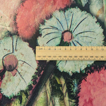 Load image into Gallery viewer, Close up flat lay of 100% Silk Satin, Dandelion Wish with slevedge to selvedge design, ruler included for scale, for sale at Minerva's Bower