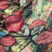 Load image into Gallery viewer, Flat drape of 100% Silk Satin, Dandelion Wish with slevedge to selvedge design, for sale at Minerva's Bower
