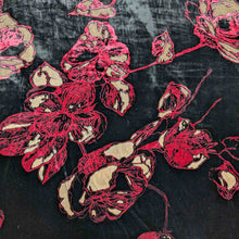 Load image into Gallery viewer, Flat lay of Silk Burnout Velvet, Crimson Floral, for sale at Minerva&#39;s Bower