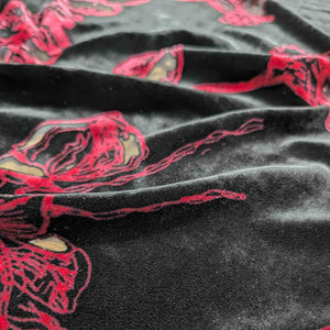 Flat drape of Silk Burnout Velvet, Crimson Floral, for sale at Minerva's Bower