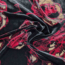 Load image into Gallery viewer, Flat drape of Silk Burnout Velvet, Crimson Floral, for sale at Minerva&#39;s Bower