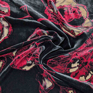 Flat drape of Silk Burnout Velvet, Crimson Floral, for sale at Minerva's Bower