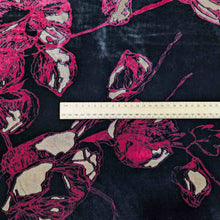 Load image into Gallery viewer, Flat lay of Silk Burnout Velvet, Crimson Floral, for sale at Minerva&#39;s Bower, ruler included for scale