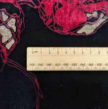 Load image into Gallery viewer, Close up of Silk Burnout Velvet, Crimson Floral, for sale at Minerva&#39;s Bower, ruler included for scale