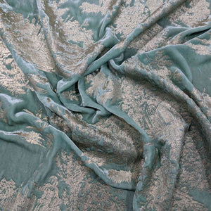 Flat drape of Silk Velvet, Gold Foil on Mint, for sale at MInerva's Bower